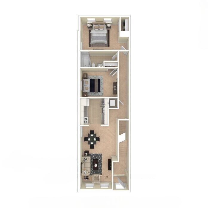 Floor plan for 2 beds, 1 bath